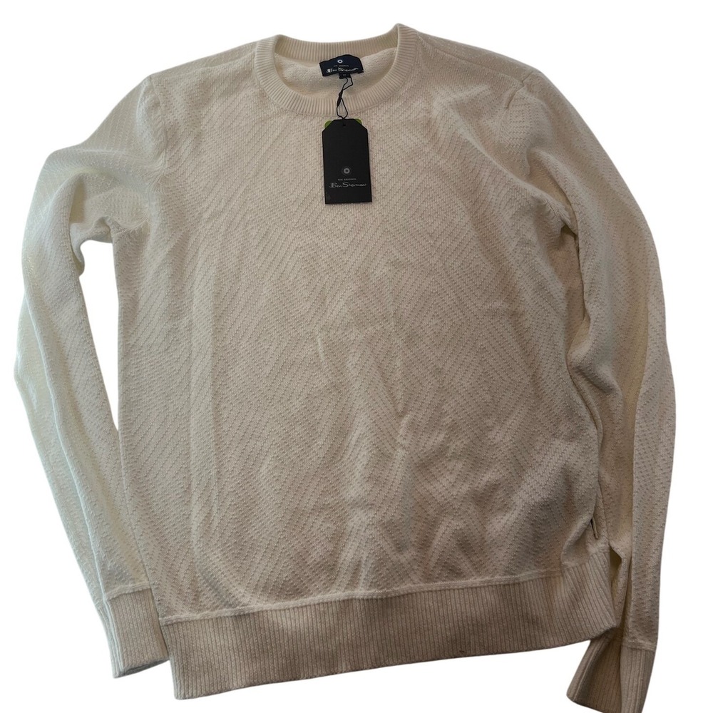 Ben Sherman Mens Crew Neck Long Sleeve‎ Knit Sweater Ivory Size M NWT
